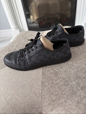 Gucci Black Canvas Monogram Low-Top Sneaker for Men Size 10